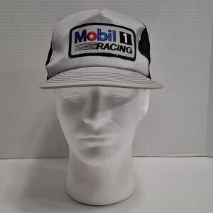 Vintage Mobil 1 Racing Patch Gray Mesh Snapback Baseball Cap Hat READ DESCRITION